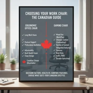 A checklist graphic helping Canadian remote workers decide between a gaming chair and an office chair for their specific needs.