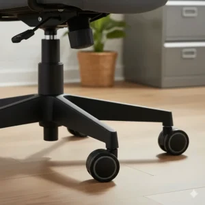 Sturdy 5-star base and wheels of a budget ergonomic chair under $300 designed for durability and daily use.