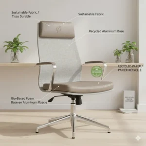 Illustration of an executive office chair made with sustainable materials, appealing to eco-conscious Canadian businesses.