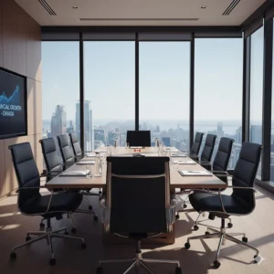 Diagram of ergonomic features on high-quality boardroom chairs sold in Canada, highlighting lumbar support and adjustable armrests.