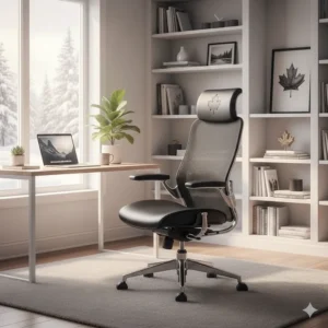 Illustration of a sleek executive office chair styled for a professional home office setup in a Canadian dwelling.