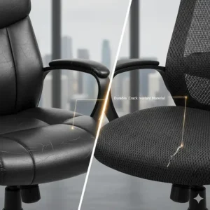 A graphic comparing the long-term wear patterns of genuine leather versus reinforced mesh seating.