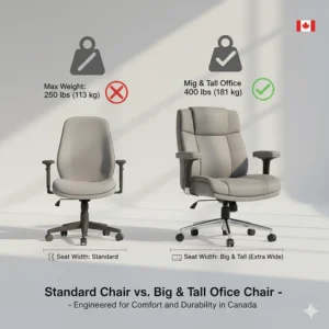 Illustration comparing a standard desk chair to a big and tall office chair rated for 400 lbs (181 kg).