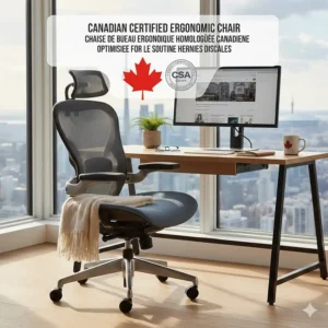 Canadian-certified ergonomic office chair for herniated disc support (Chaise de bureau ergonomique).