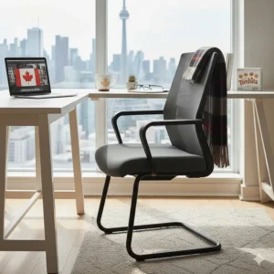 Canadian remote work setup featuring a budget ergonomic chair under $300 for a comfortable home office.