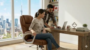 Space-saving PU leather office chairs ideal for Vancouver and Montreal condo living.