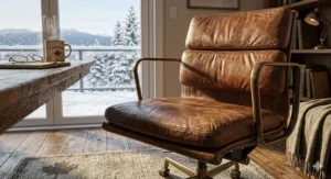 Illustration showing how a genuine leather office chair develops a patina over years of use in a Canadian climate.