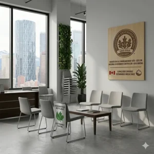 Sustainable and eco-friendly stackable office chairs made from recycled materials for green-certified Canadian buildings.