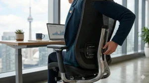 Sustainable task chair made from recycled materials for an eco-conscious Canadian workspace.