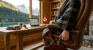 Close-up of adjustable ergonomic levers on a brown leather office chair, providing lumbar support for long Canadian workdays.