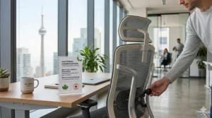 Sleek leather executive task chair in a high-end corporate office in Calgary.