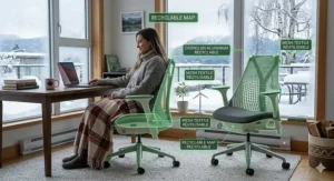 Simplified 3D illustration of easy assembly steps for a mesh back chair with bilingual (English/French) labels.