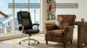 Comparison showing the water-resistant benefits of PU leather office chairs for busy Canadian households.