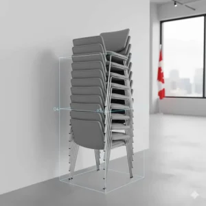 Diagram showing vertical stacking efficiency of 10+ office chairs to maximize floor space in Canadian venues.