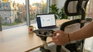 4D adjustable armrests on an ergonomic chair to prevent strain during long hours at a desk.