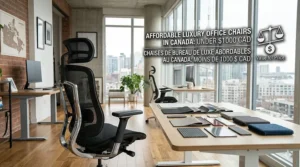 Comparison graphic showing the premium materials and durability of designer office chairs in Canada priced under $1000.