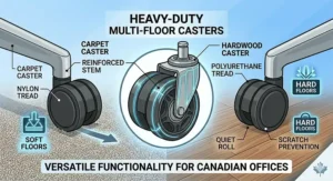 Comparison of breathable mesh and heavy-duty fabric upholstery options suitable for varying Canadian climates.