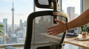 A breathable mesh back office chair designed for temperature control during long Canadian workdays.