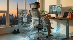 A durable, stain resistant office chair standing up to salt and slush tracked into a Montreal home office.