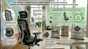 Illustration of sustainable and recyclable materials used in designer office chairs, appealing to eco-conscious professionals in Canada.