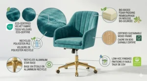 Sustainable materials used in velvet office chairs, catering to eco-conscious Canadian consumers.