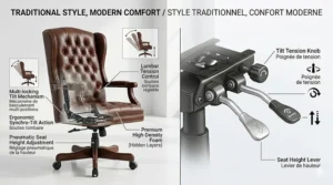 Ergonomic traditional executive chairs featuring adjustable height and tilt mechanisms for comfortable office seating in Canada.
