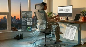 A cozy home office in Ottawa featuring a stylish stain resistant office chair near a window.