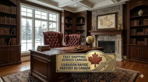 Industrial vintage style office chair (chaise de bureau de style vintage) featuring a steel frame and distressed brown leather.