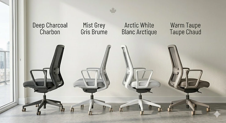 A sleek, ergonomic minimalist office chair in a bright Toronto condo, highlighting compact design for small Canadian urban spaces. minimalist office chairs Canada small spaces