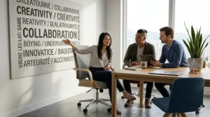 Contemporary Scandinavian office chairs in a collaborative Canadian startup office, highlighting clean lines and functional design (Mobilier de bureau scandinave).