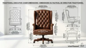 Size specifications and dimensions for traditional executive chairs, providing accurate measurements for Canadian office planning.