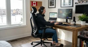 Versatile black office chair suitable for both professional remote work and gaming in a Canadian household.
