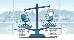 Graphic balancing price and quality for Canadian shoppers looking for the best office chairs under 300 CAD.