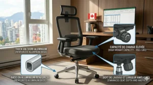 High-detail photorealistic interior of a compact micro-office inside a contemporary downtown Toronto condo, featuring the specific ergonomic black mesh task chair tucked under a minimalist light wood desk, maximizing function in a small Canadian urban living space.