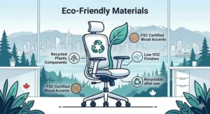 Green leaf concept illustration showcasing sustainable and recycled materials used in office chairs under 300 CAD in Canada.