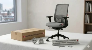 Isometric floor plan showing space-saving value office chairs arranged in a flexible hybrid touchdown station for Canadian small businesses.