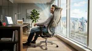 Elegant home workspace setup featuring high-end corporate furniture and luxury office chairs over 1000 CAD (chaise de bureau haut de gamme).