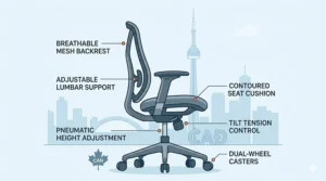 Ergonomic task chair for home offices in Canada, budget-friendly seating under 150 dollars.