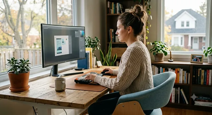 Modern ergonomic active sitting chair in a bright, contemporary Canadian home office setup. active sitting chairs