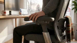 Diagram showing seat depth adjustment to prevent pressure behind the knees for petite users.
