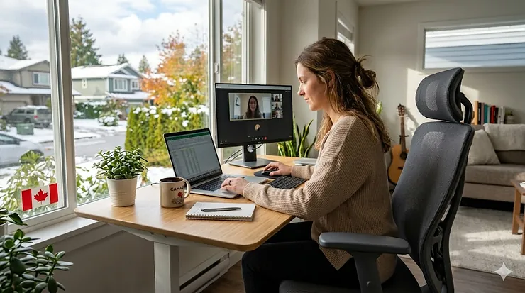Ergonomic office chair for work from home setup in a bright Canadian home office. office chairs for work from home