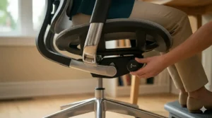 Close-up of 4D armrests showing width and height adjustments for optimal shoulder relaxation.