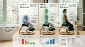 Simple chart showing potential long-term posture improvements with daily kneeling chair use.
