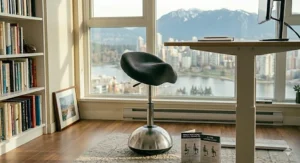 Durable standing chair showing weight-bearing capacity.