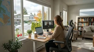 A trendy office chair adding a professional touch to a home office.