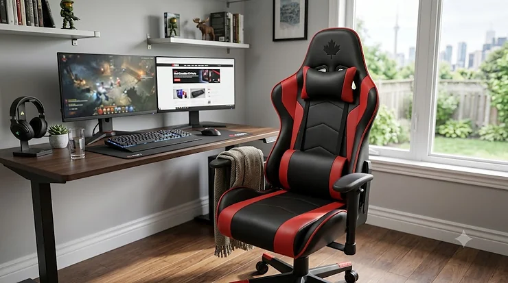 Ergonomic budget gaming chair featuring lumbar support for Canadian gamers.