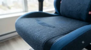 Breathable fabric and mesh upholstery on a pro gaming chair for year-round comfort.