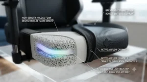 Breathable mesh fabric on high-performance RGB gaming chair.