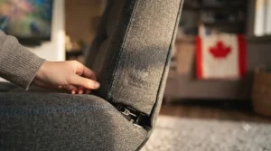 Close-up of breathable, high-durability floor gaming chair fabric.