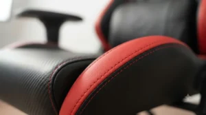 Premium breathable material on racing style gaming chair surface.